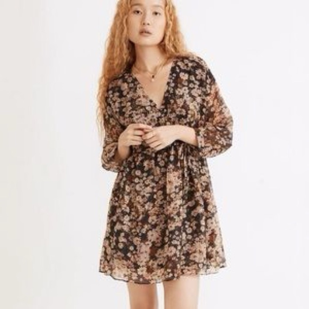Madewell Black and Cream Floral Dress